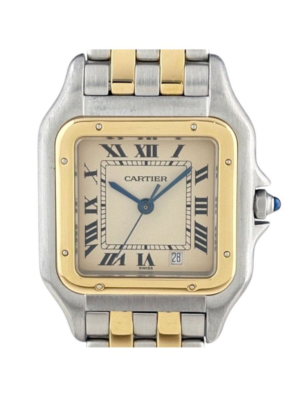 Cartier Panthere MM 2 Row Watch SS YG Quartz Beige